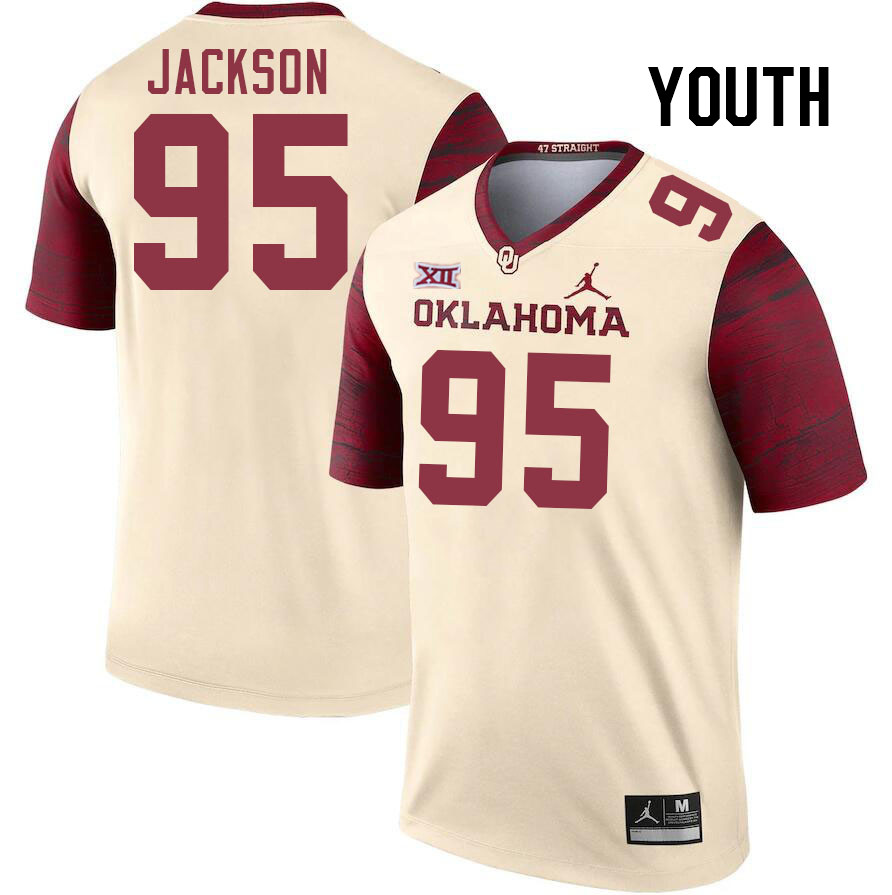 Youth #95 Evan Jackson Oklahoma Sooners College Football Jerseys Stitched-Cream